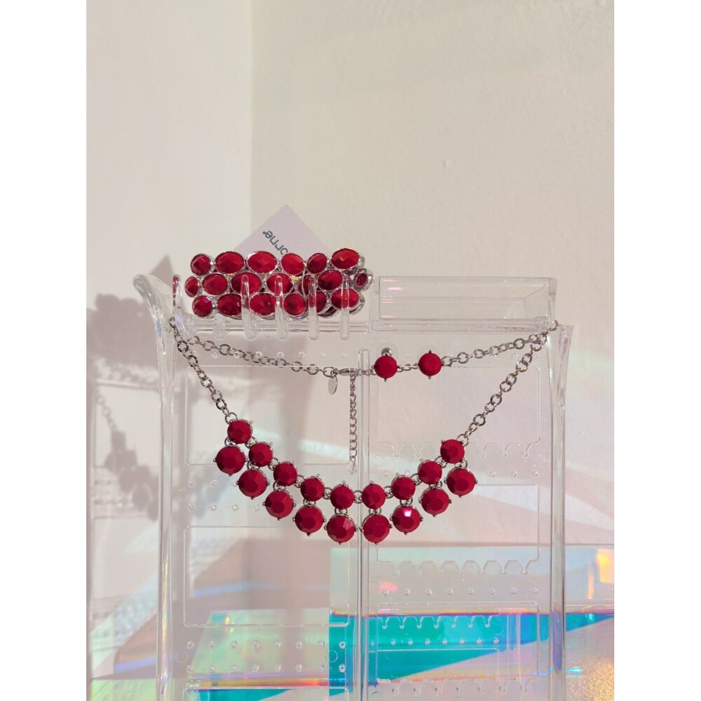 Vintage Liz Claiborne Tower Pink Necklace Bracelet Earrings Jewelry Set NWT
